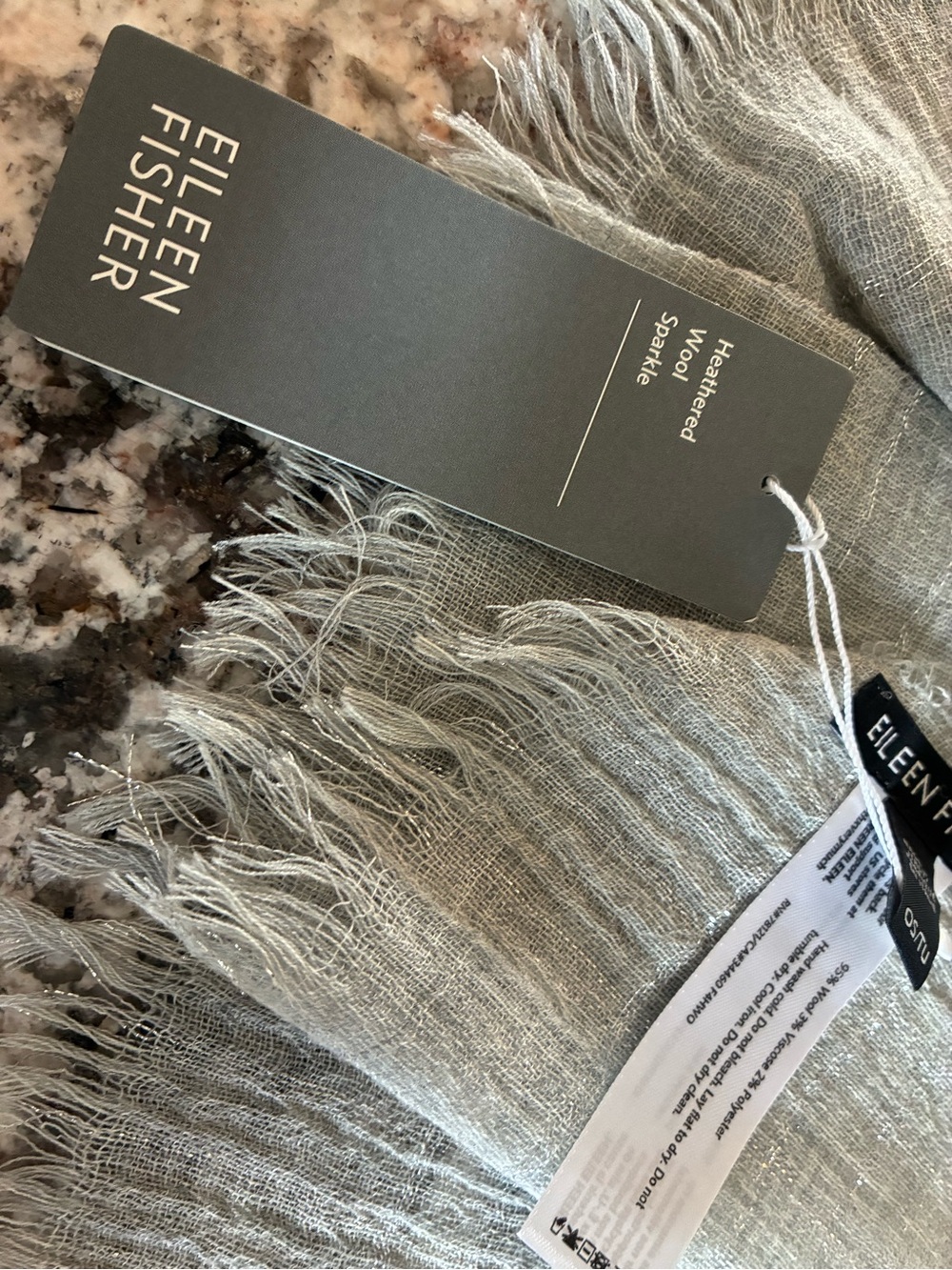 Eileen Fisher Heathered Silver-Gray Fringe Wool Blend Scarf